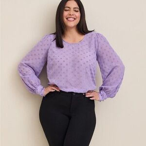 TORRID chiffon chip DOT blouse top puff long sleeve cuffed semisheer lilac  2X